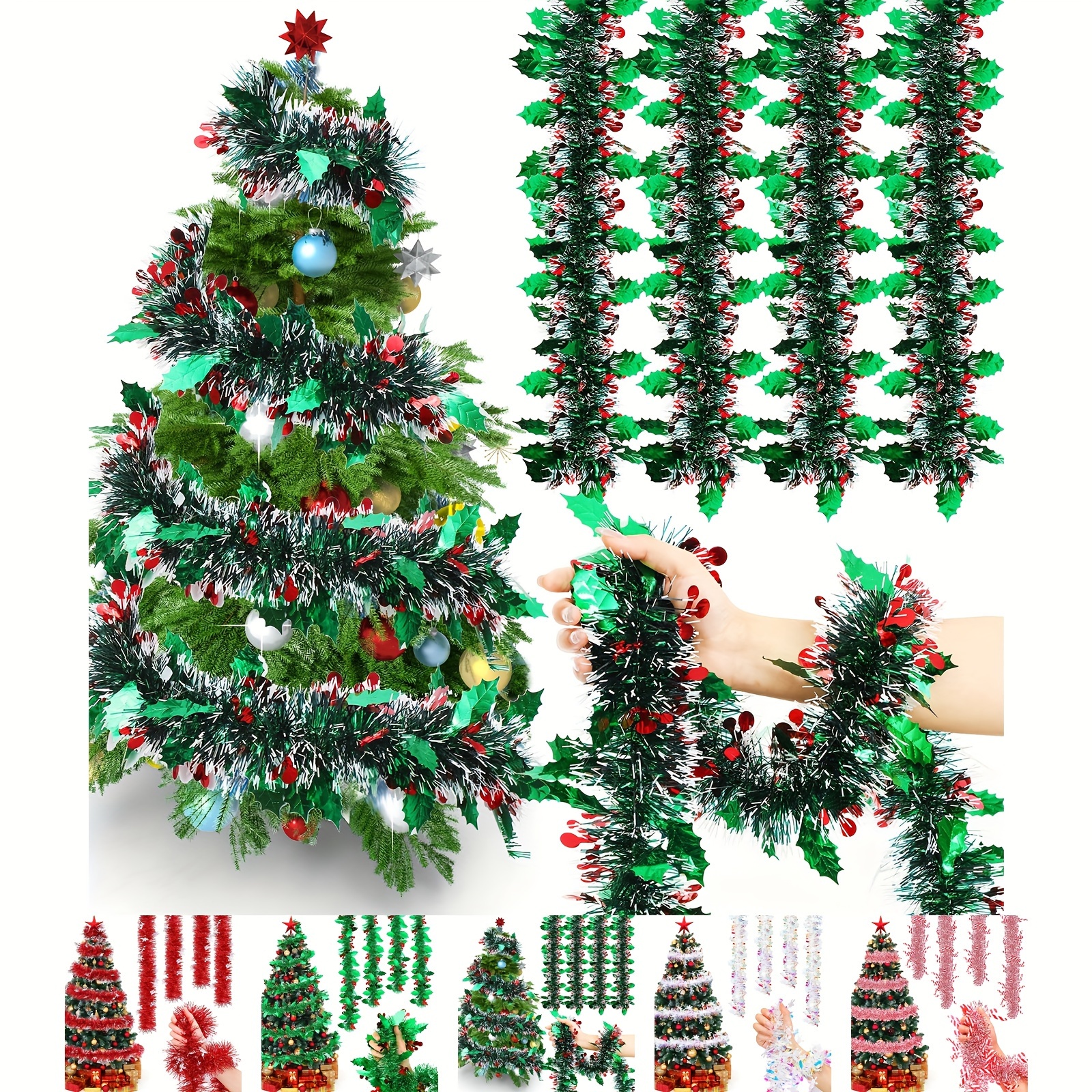 2 Pack 49 Foot Christmas Tinsel Garland - Gold Twist Streamers For Tree, Wall & Holiday Party Decorations