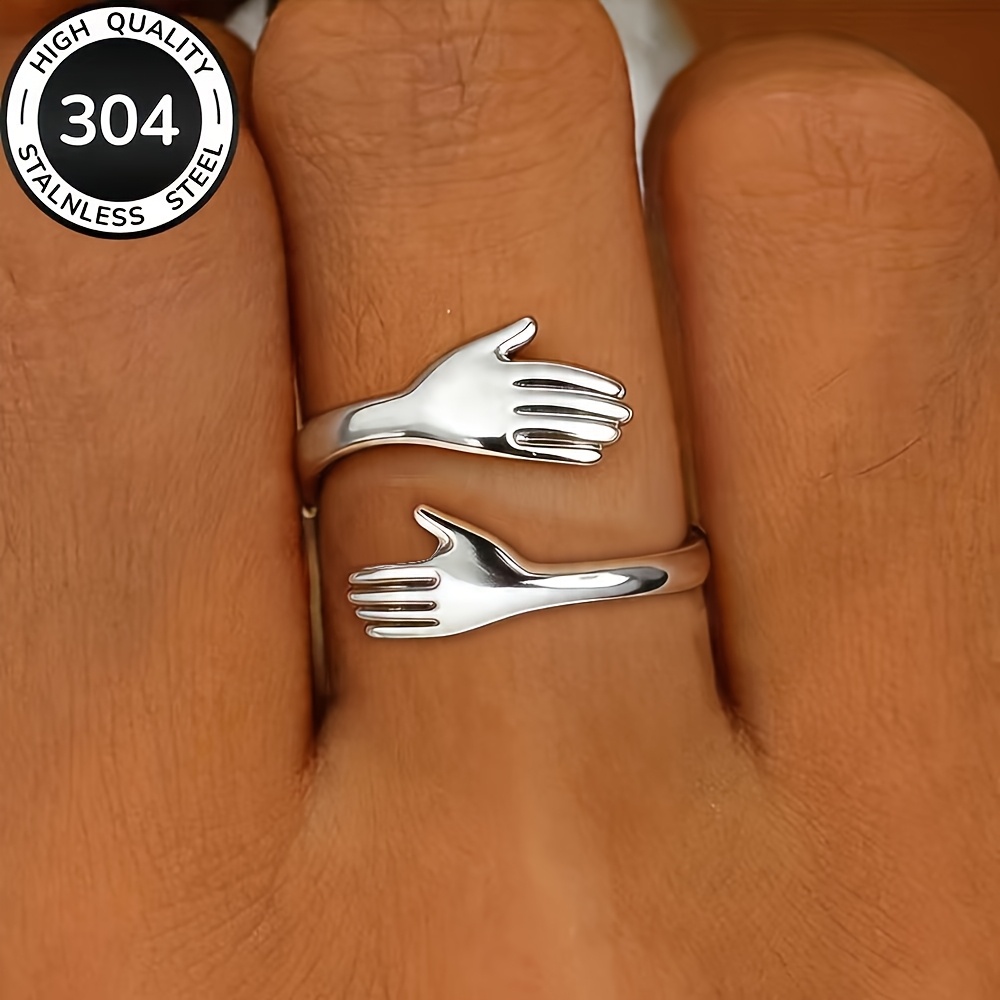 TEMU Bague ouverte réglable en acier inoxydable hypoallergénique de haute qualité, résistante à la décoloration, simple et , une bague tendance pour