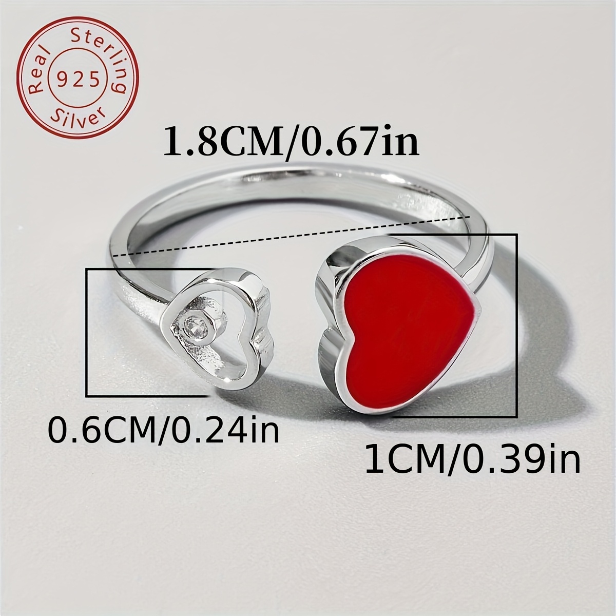 925 Silver Heart Opening Ring with Zirconia for Couples