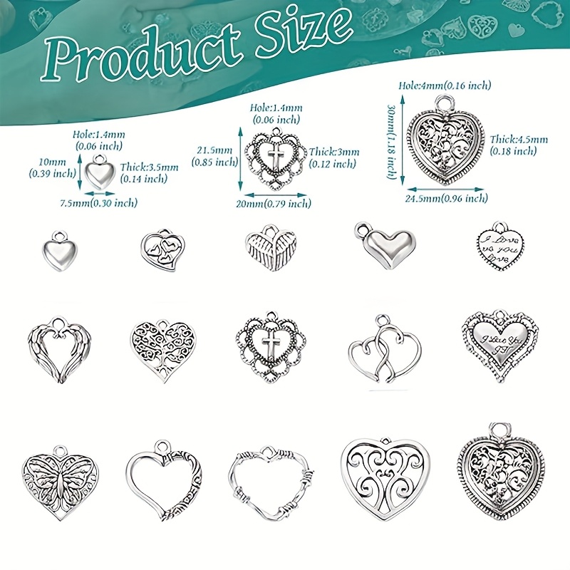 50/100pcs Mixed Love Alloy Pendant Set for DIY