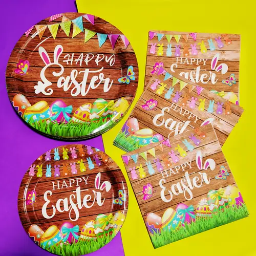 60pcs easter party decoration plates and napkins set decorations for 20 guests holiday buffalo check tableware set disposable easter party decor