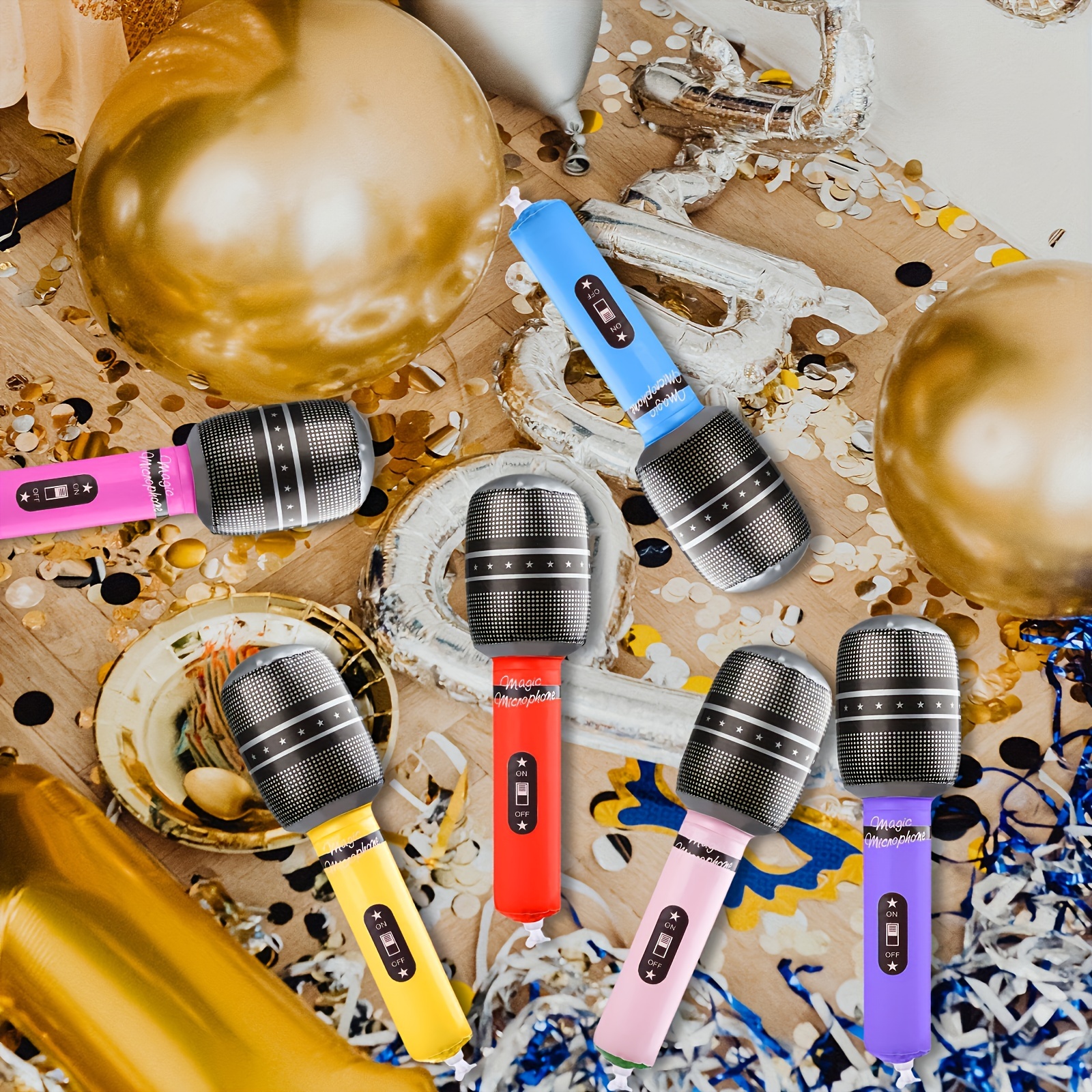 

5pcs Inflatable Microphone, Simulation Inflatable Microphone, Music Theme Party Decor, Stage Props Microphone Balloon Bar Party Decoration