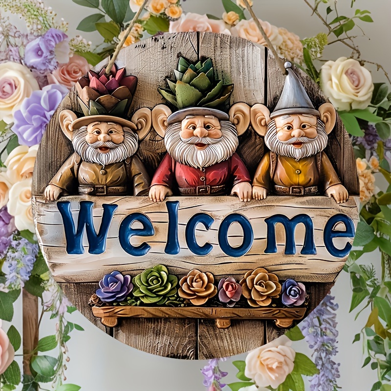 

Vintage Welcome Sign With Gnome - Rustic Wooden Garden Plaque, Wreath Door Decor For Home & Farmhouse Porch, Versatile For All Occasions