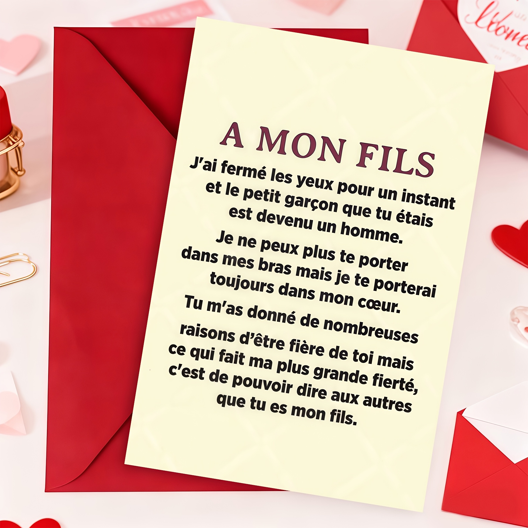 TEMU 1 Set "to My Son" French Quote Greeting Card, Mother/father To Son Appreciation Card, Background Elegant Card, All-purpose Card