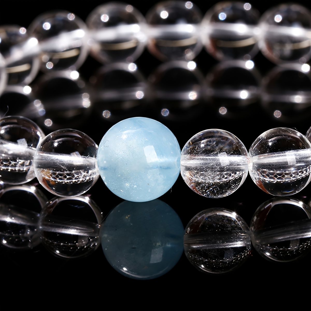 Women's 8mm Clear & 10mm Sky Blue Stone Beaded Bracelet