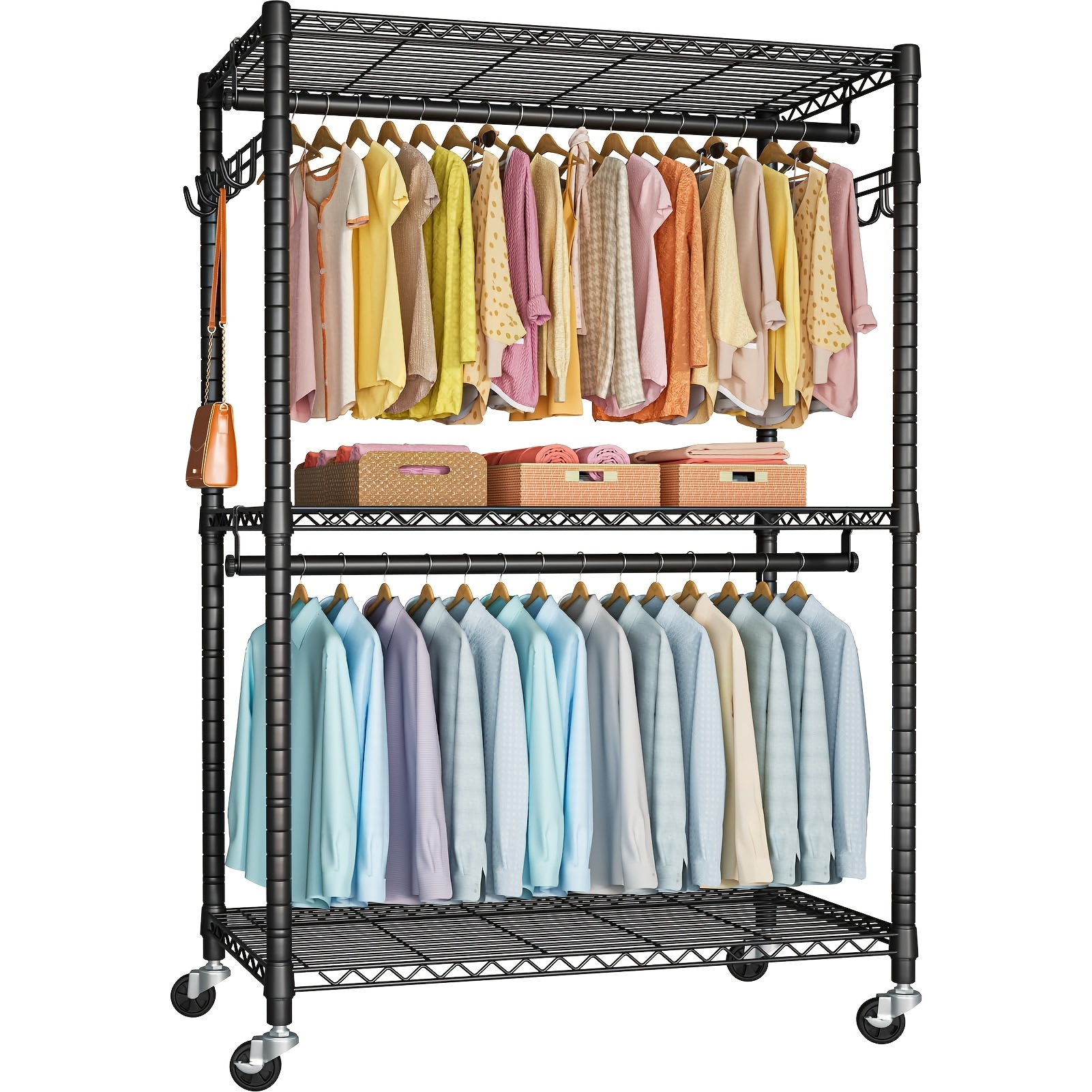 TEMU Estante Rodante Pro-Series con Diseño de Triple Nivel, 4 Ruedas Giratorias 360° Suaves y Seguro de Frenado, Estructura Ajustable en Acero