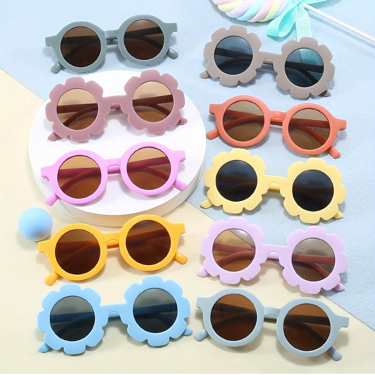 

10pairs, Trendy Fresh Sweet Cute Round Fashion Glasses, For Boys Girls Outdoor Sports Party Vacation Travel Supplies Photo Props