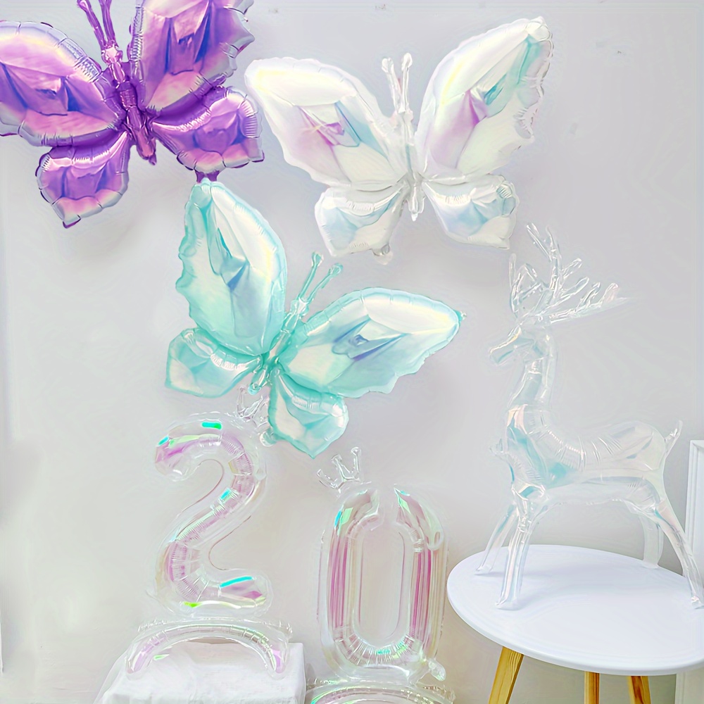 

3pcs Butterfly Balloons Set For Birthday & Universal Celebrations, Metallic Finish In Ice Blue & Fantasy Purple, Ideal For Party Decorations, Photo Props & Event Backdrops, For Ages 14+