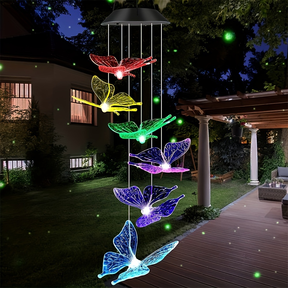 

1pc Solar Butterfly Wind Chime Light, Multicolor Changing Led Outdoor Hanging Lamp, Festive Atmosphere Garden Decor, Villa & Courtyard Holiday Gift