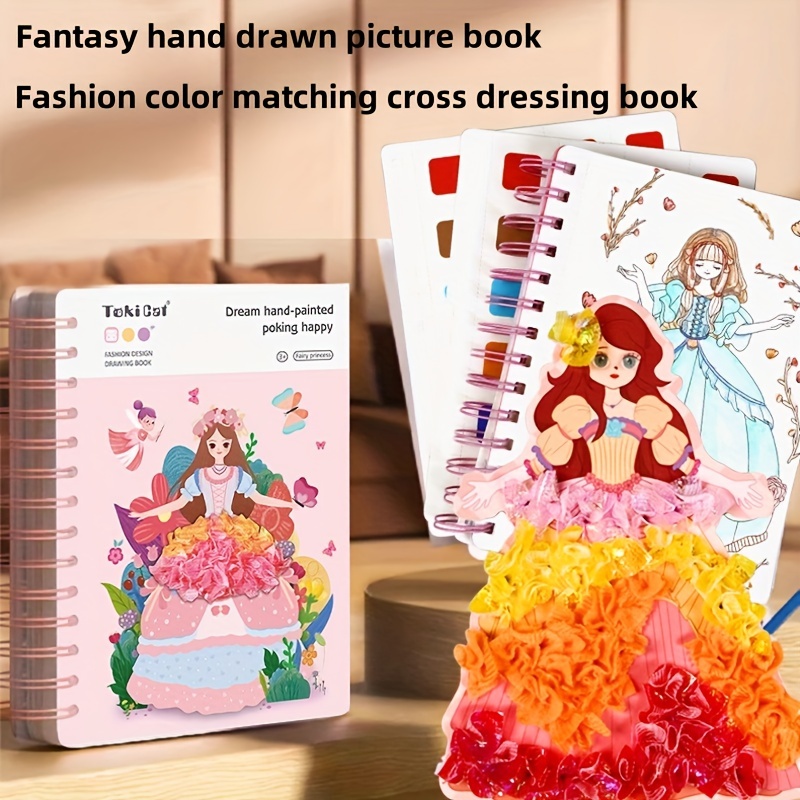 

Diy Princess Dress-up Art & Craft Paper Book Kit With Fashion Design Stickers, Creative Handmade Scrapbooking Material, Watercolor-compatible Calligraphy, And Interactive Play Set For Room Decor