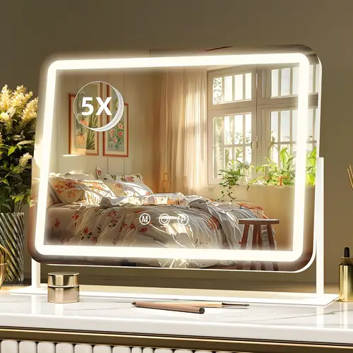 lighted vanity with 3 color lighting dimmable led 5x usb powered makeup for skincare grooming white