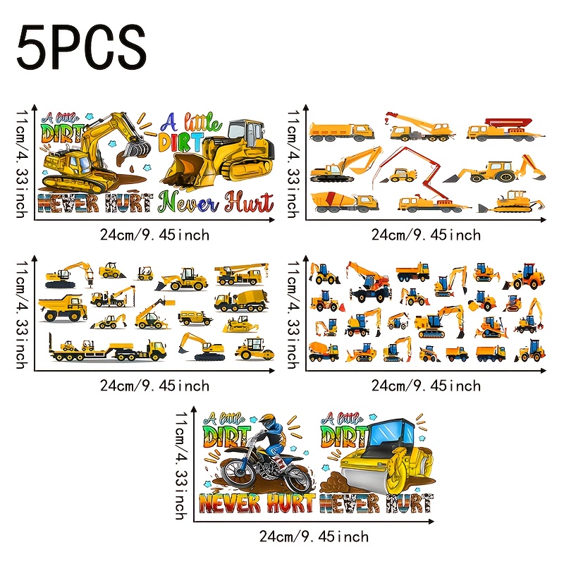 TEMU 5pcs/set Excavator And Forklift Uv Dtf Transfer Paper Cup Sleeves, Suitable For 16oz Glass Coffee Cups, Mugs, Ceramics, Computer And Phone Case