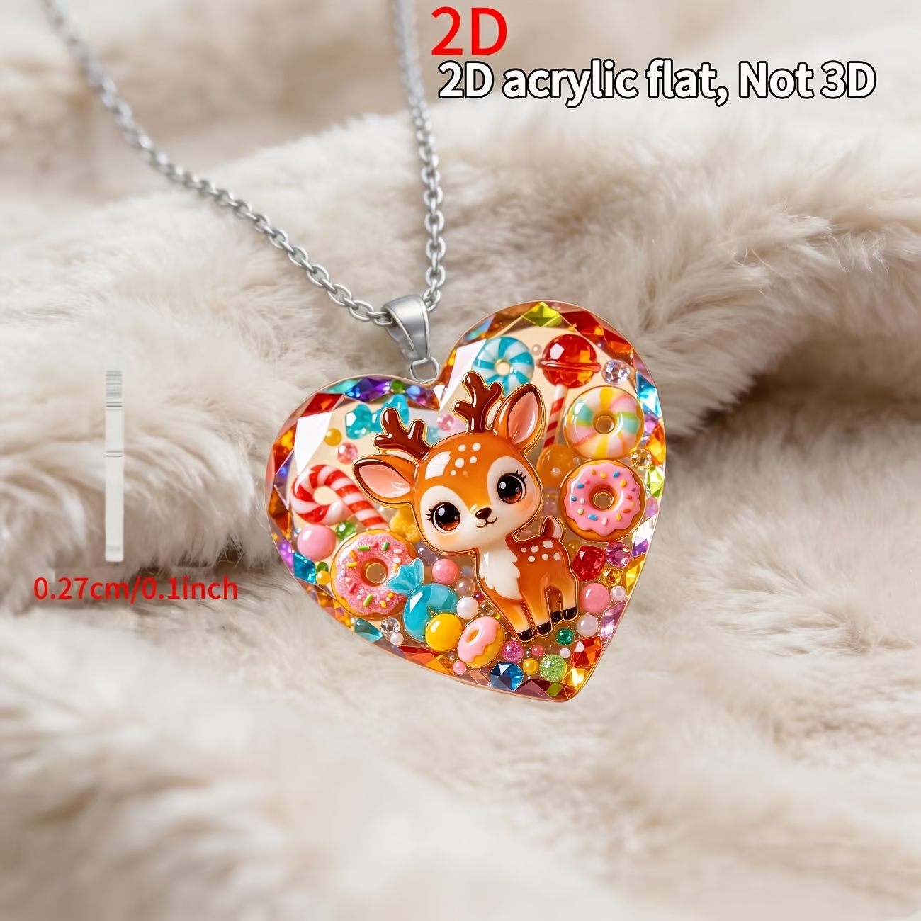 Heart Donut Fawn Pendant Necklace, Women's