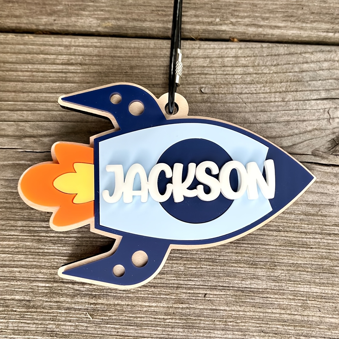 TEMU Personalized Letter Rocket Spaceship Keychain, Custom Name Space-themed Acrylic Backpack Tag, Multi-accessory Combination Rocket Keychain,
