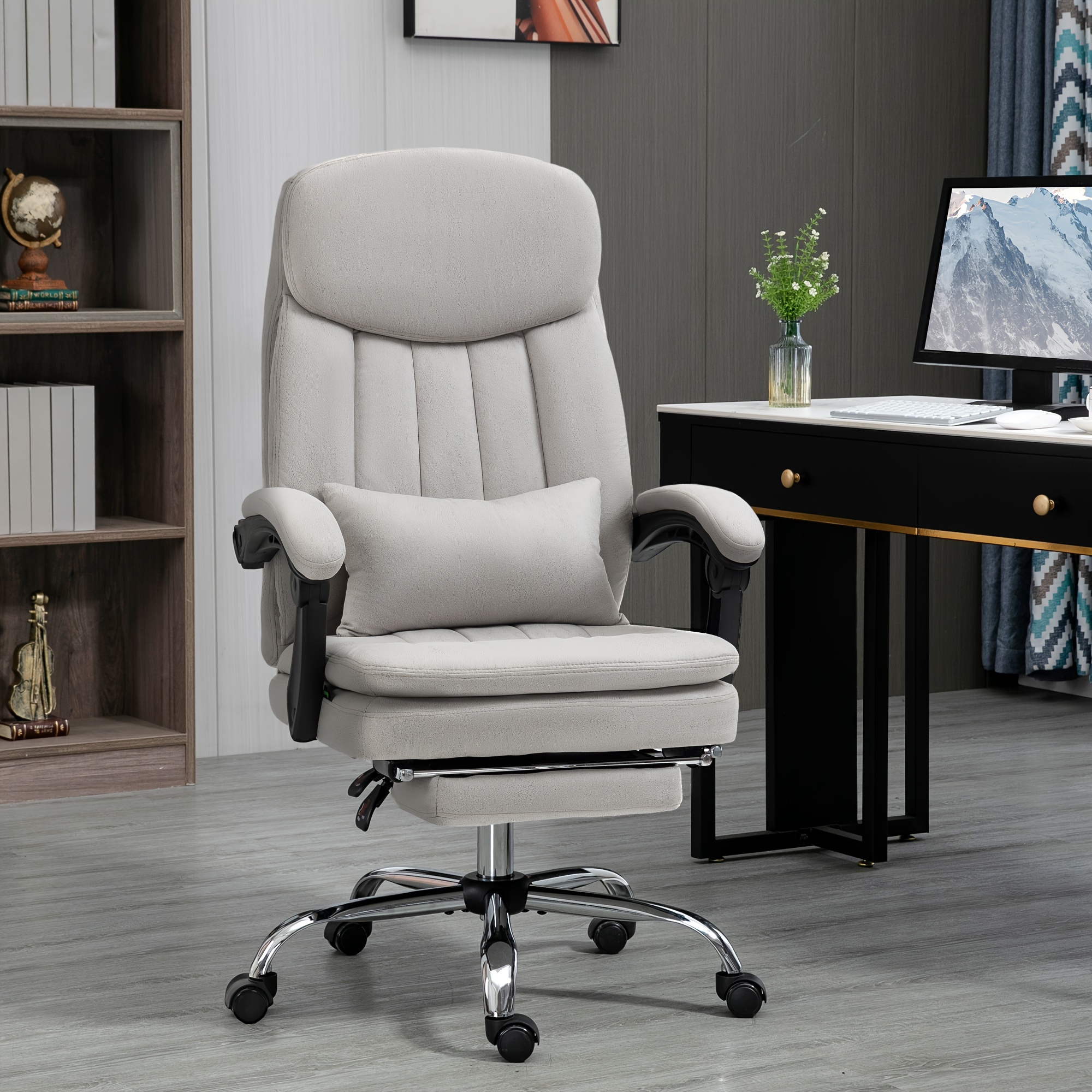 

Vinsetto Executive Office Chair With Vibration Massage, Microfibre Swivel Desk Chair, Reclining Computer Chair With Lumbar Support Pillow, Footrest, Light Gray