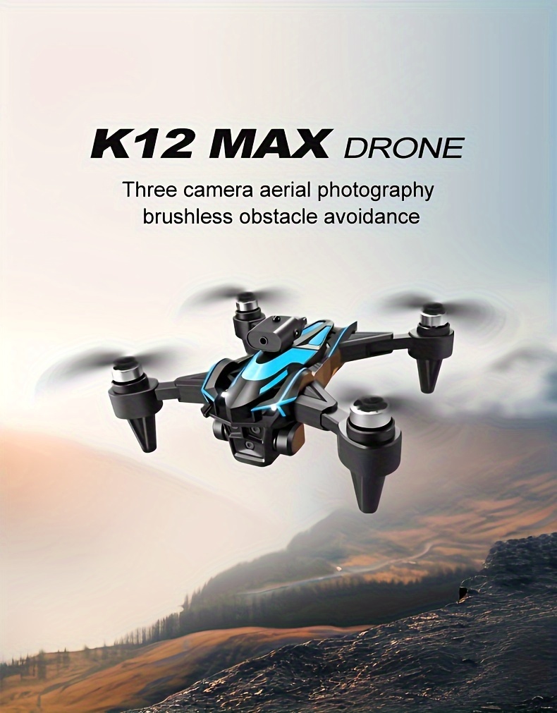 K12 Max Advanced RC Drone  Brushless RC Drone With SD Three EsC Camera, Optical Flow Positioning Headless Mode, 360 °Intelligent Obstacle Avoidancer Rc Toy Drone