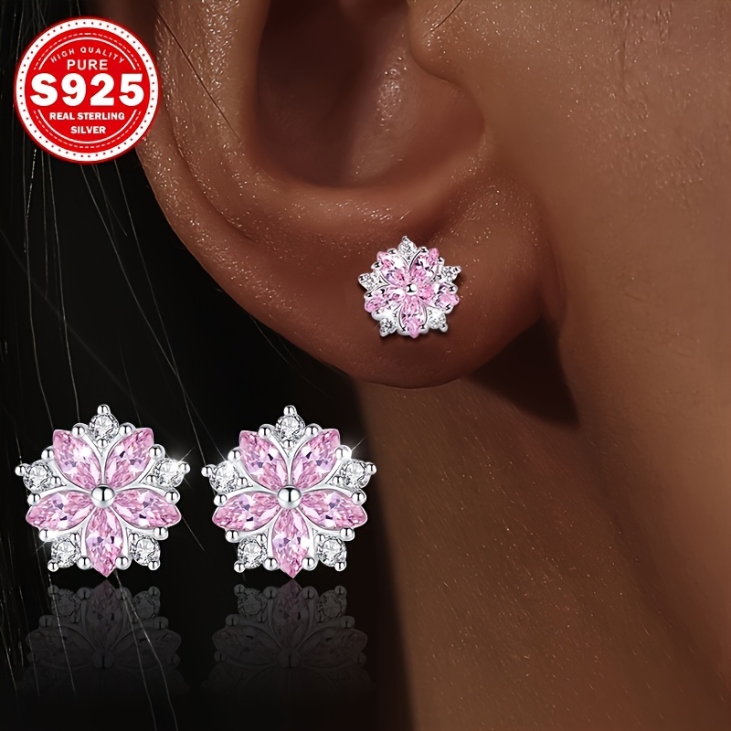 a pair of   earrings s925 silvery synthetic zirconia inlay   party jewelry to match dresses   gift for her low allergy