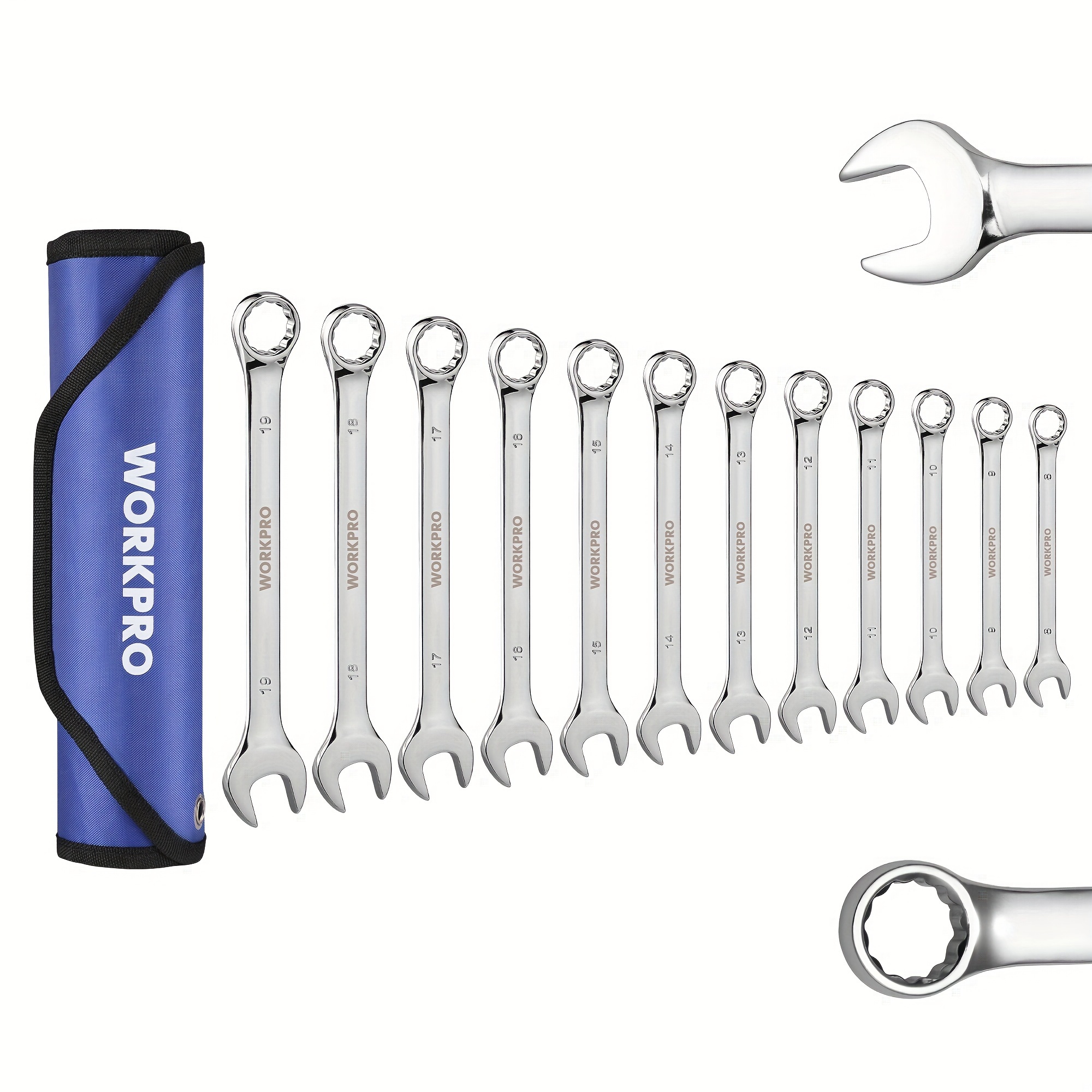 

Workpro 12-piece Combination Wrench Set, Metric 8-19mm, Premium Wrench Sets, 12pt, Plating With Rolling Pouch