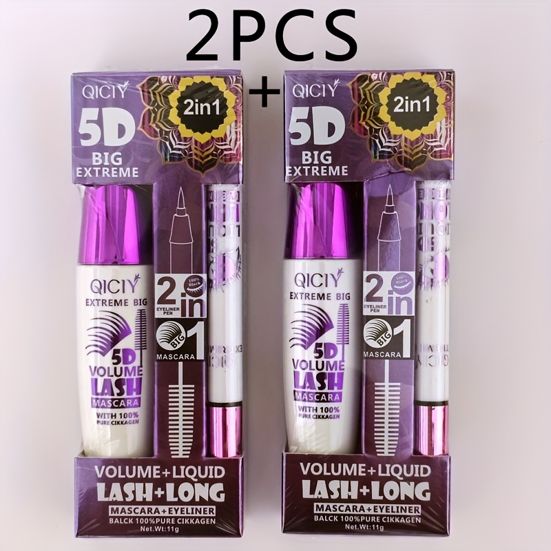 QICI 5D EXTREME 2in1 Mascara + Eyeliner Set - Waterproof, Long-Lasting, Smudge-Proof, Volume & Length Enhancing, Black Liquid Eyeliner with 10ml Brush, 24-Hour Wear, 1pc/2pcs, Beauty Essentials|Bold Eye Makeup|Smudgeproof Liner - Image 5