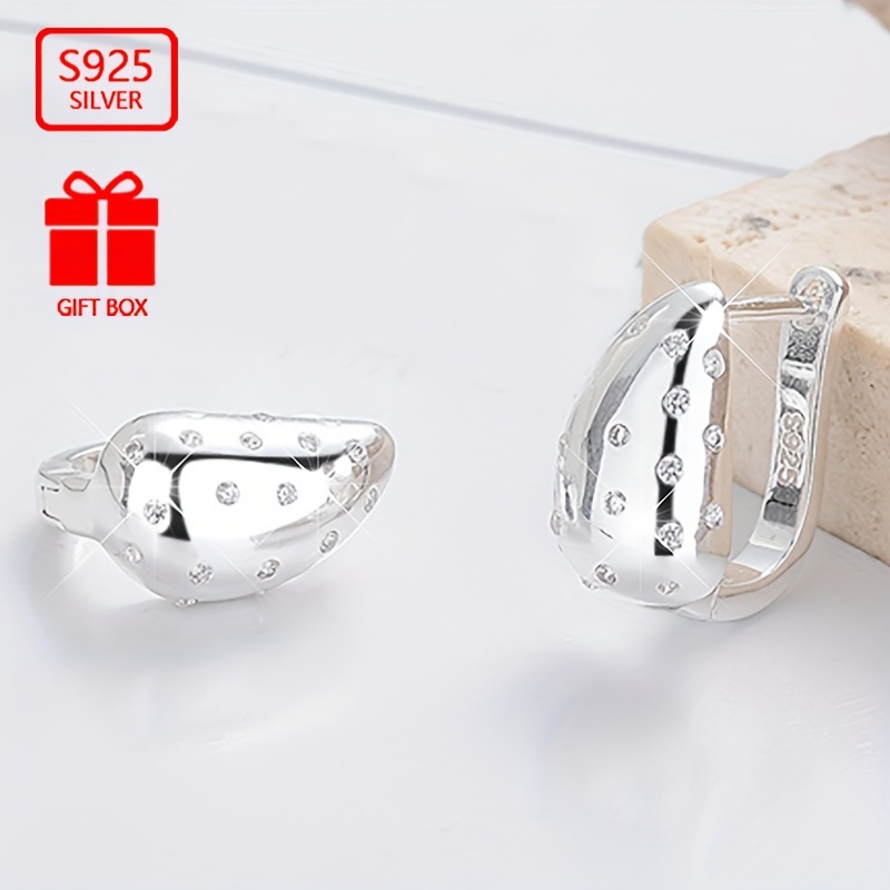 

(total Weight: 3.1g)2pc Women' Hoop Earrings 925 Sterling Silver Design Geometric Drop Shaped Women's Earrings Are Suitable For , Activities, And Gatherings, Suitable For Banquets