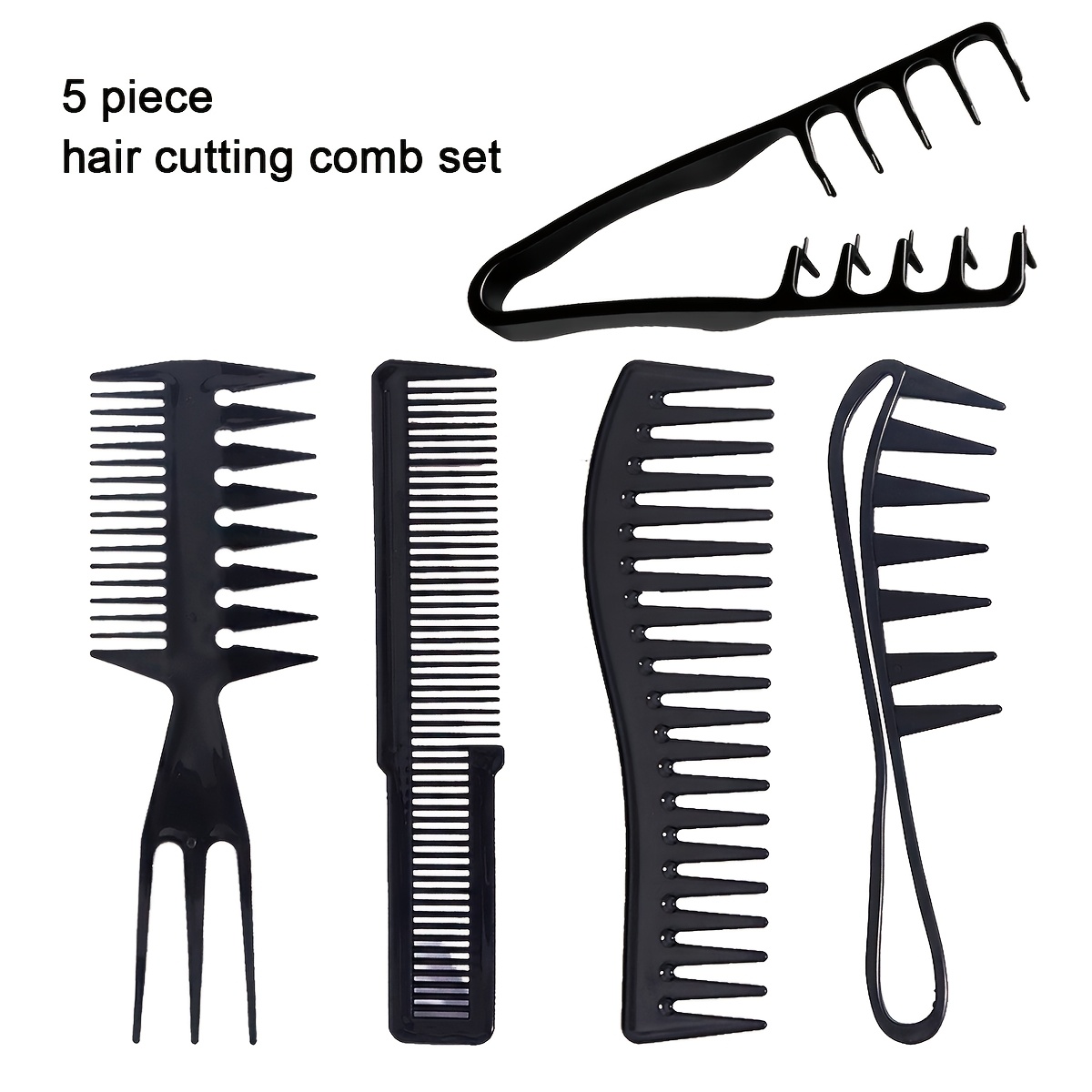 TEMU 5pcs Professional Hair Styling Comb Set Suitable For Wet/dry Hair - Wide Tooth, , Fluffy Detangling Combs With Plastic Teeth For Curly, Thick