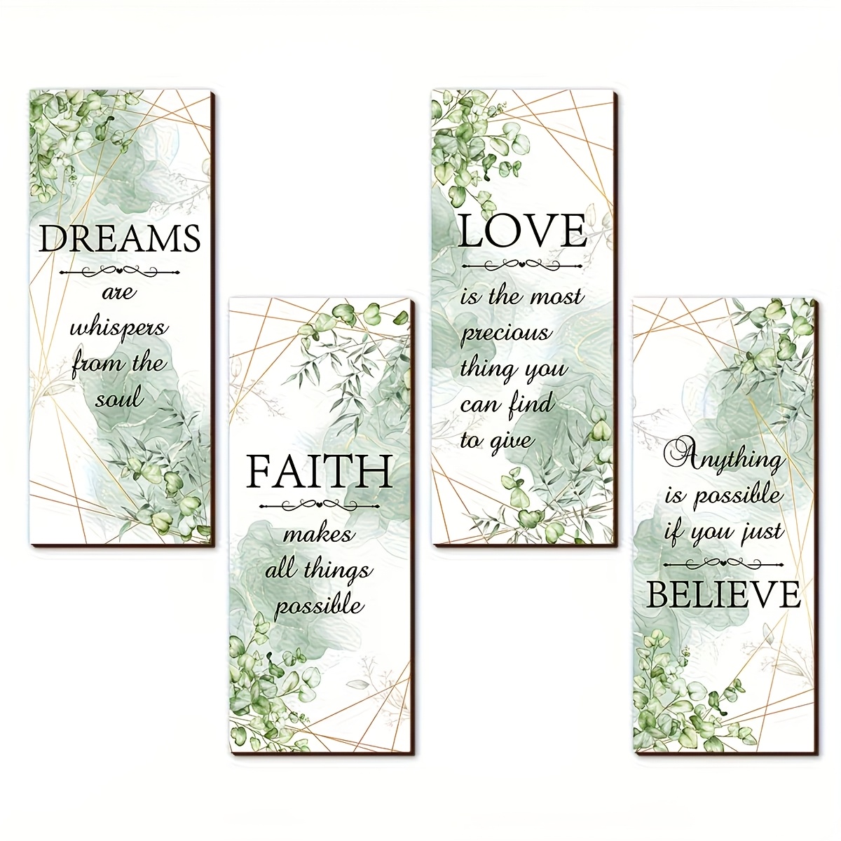 TEMU 2d Flat - Set Of 4 Wooden Wall Decorations , Faith, Love, And | Design | Rustic Style Home And Bathroom Art | Perfect Gift For Girls, 2d Flat,