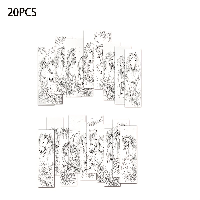 TEMU 20pcs Wild Drawing Pattern Printed Paper Bookmarks, 1.6in X 5.9in Handmade Coloring Reading Bookmarks, Book Decoration, , Suitable For Book