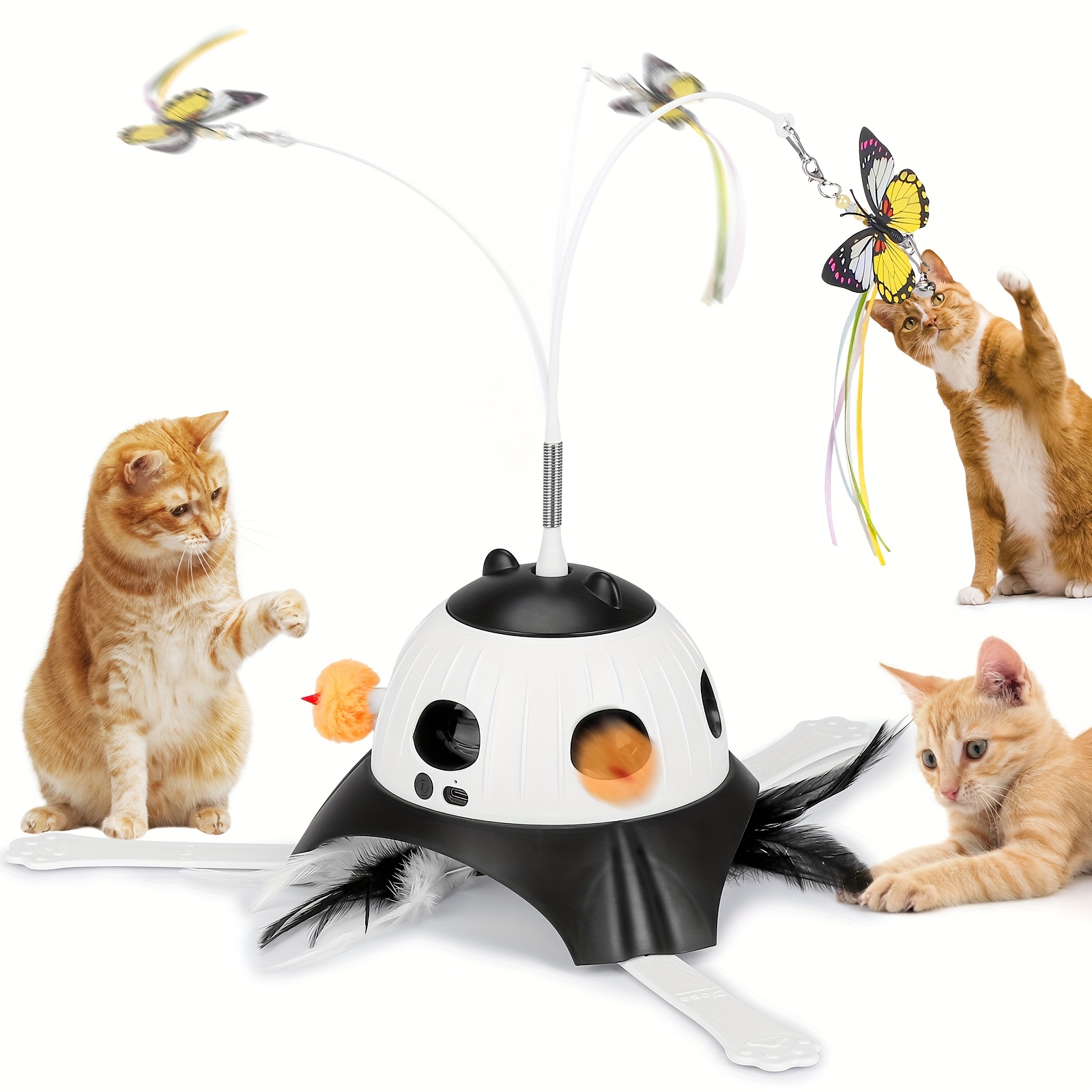 

Automatic Interactive Cat Toys For Indoor Cats. 3 In 1 Cat With Usb Rechargeable, Smart Cat Rotating Feather Wand, Fluttering