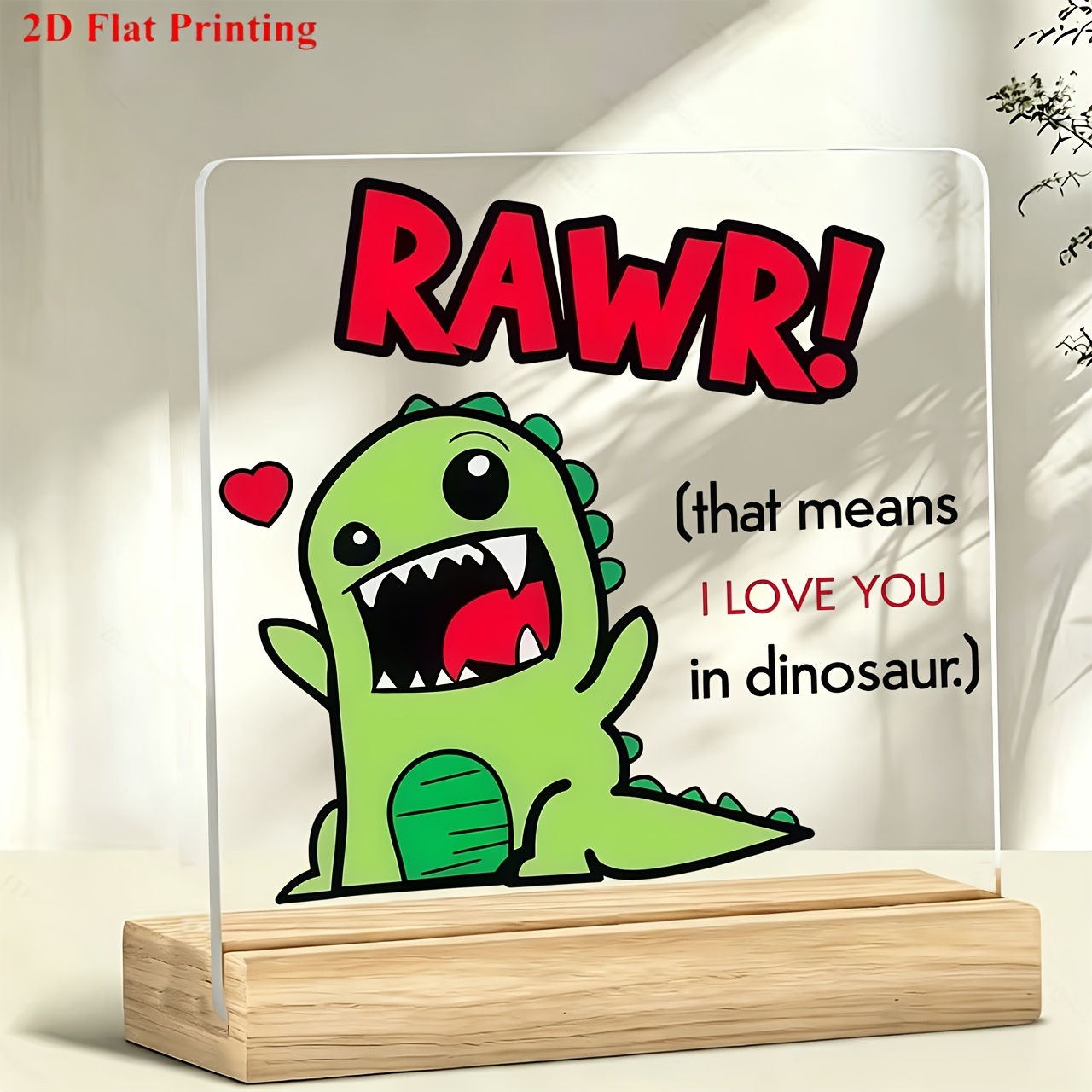 TEMU 1pc Dinosaur Desk Standee With Wooden Base - "" Means I Love You In, Acrylic Paperweight Suitable For Work, Study, Birthday Gifts, Room Decor,