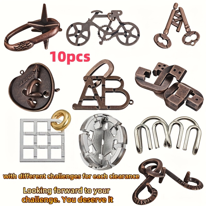 Image of 10pcs Adult Puzzle Locks | Key Bicycle Lock Peach Heart Lock Abs Lock Triple Link Padlock Snowflake Lock M Lock | Each Level A Different Challenge | Awaiting Your Test. Perfect For Holiday Gifts. 18+