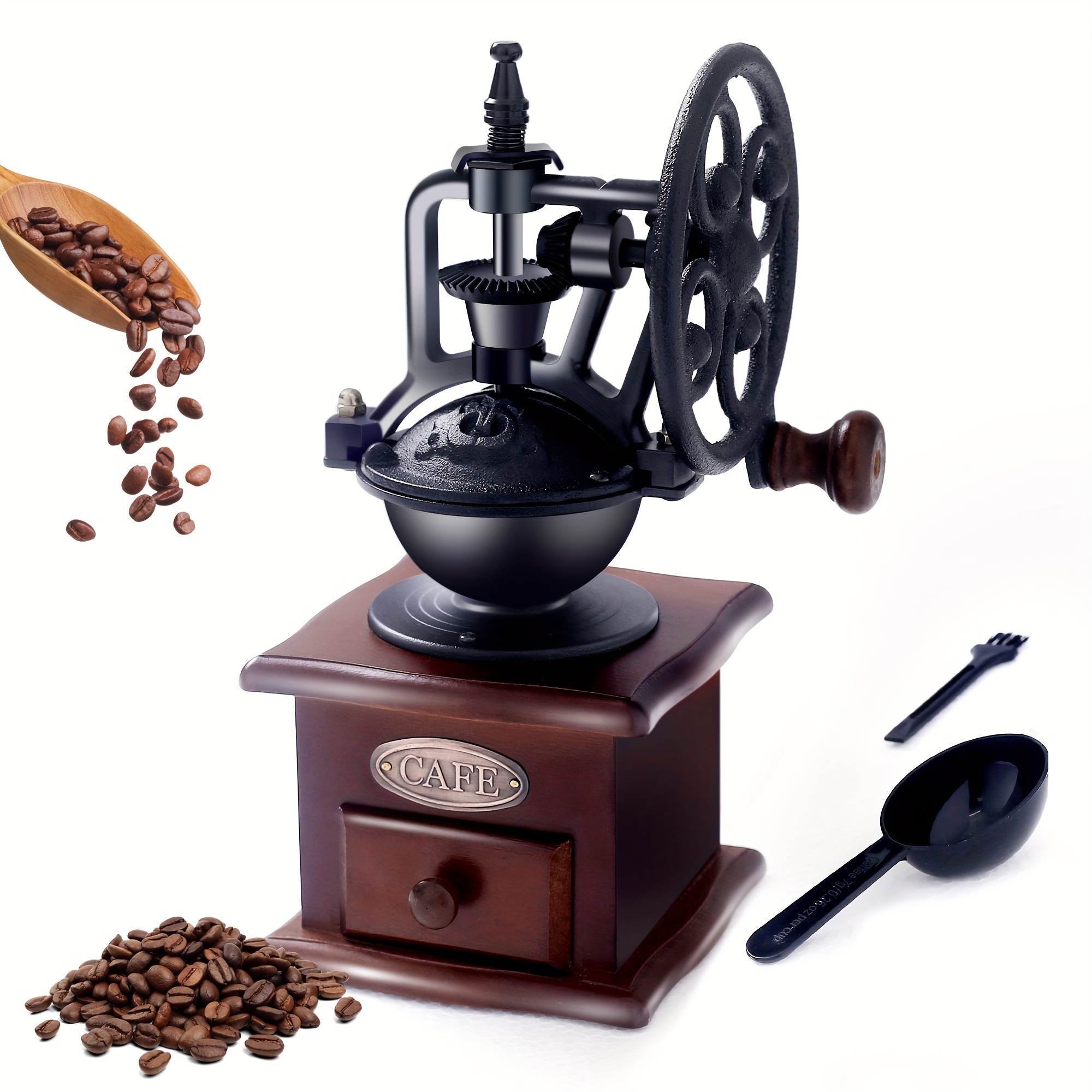 

Vintage Grinder Wooden Bean Grinder Hand Grinder Roller Retro Antique For Classic Coffee Machine For Decoration Gift (quadrilateral)