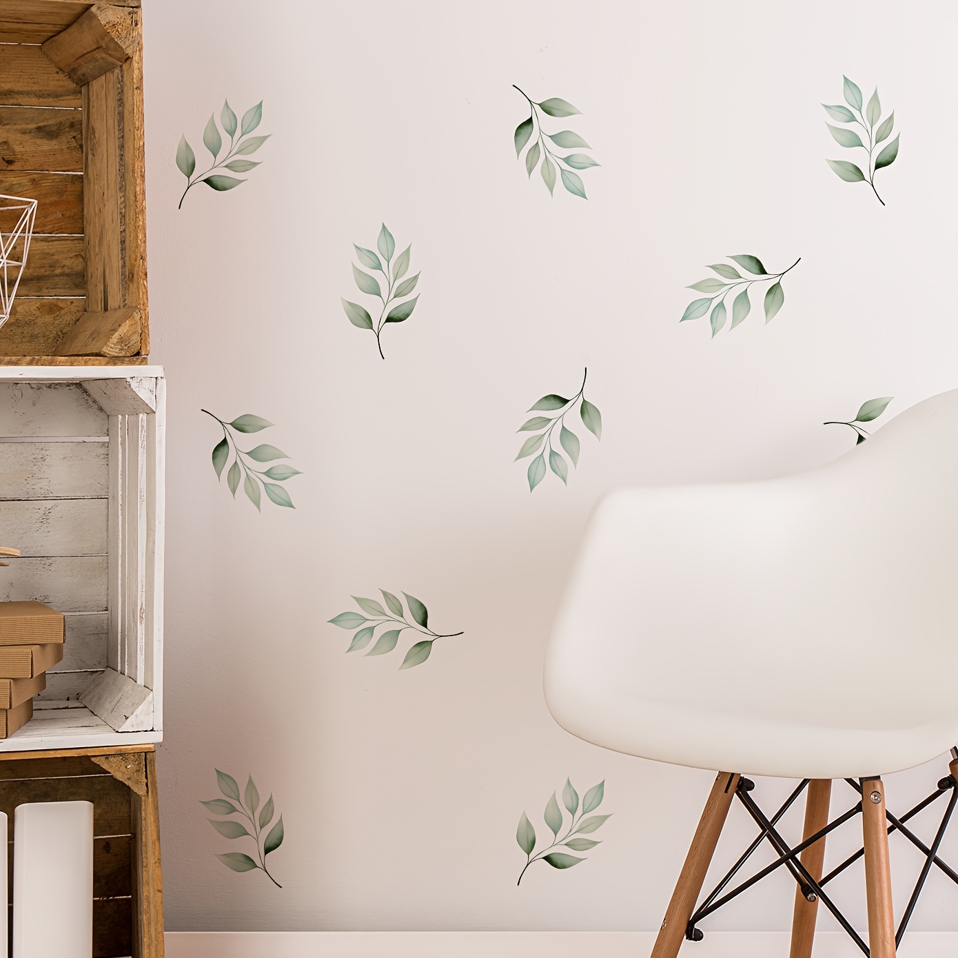 Image of Removable Fresh Plants Wall Sticker Diy Peel And Stick Green Leaves Wall Decals Home Decor For Bedroom Living Room Playroom Wall Corner Bathroom Background Decoration