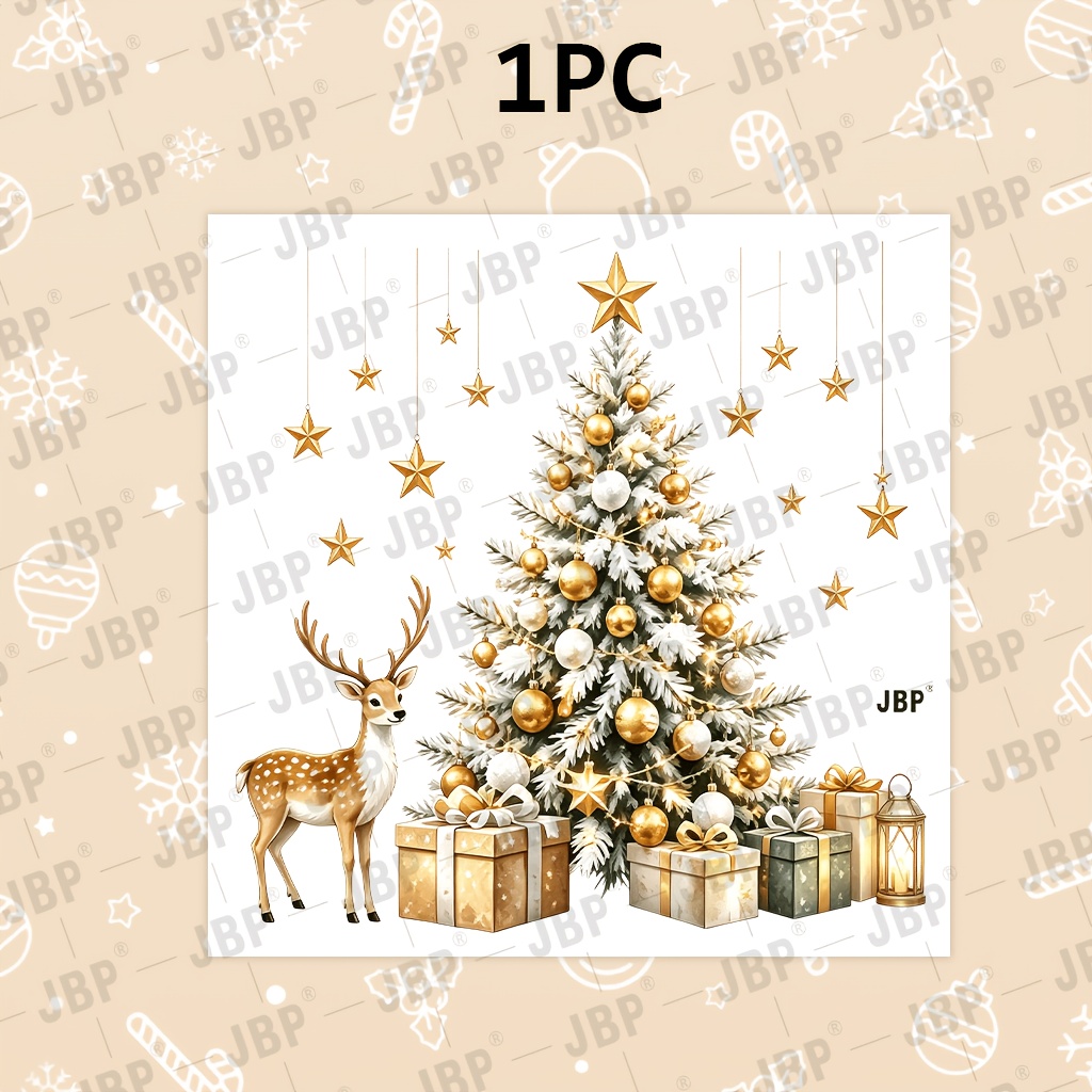TEMU Christmas Tree Elk With Hanging Stars Pattern Decal, Pvc Self Adhesive Removable Home Decor Sticker, Xmas Themed Decoration For Wall Cabinet