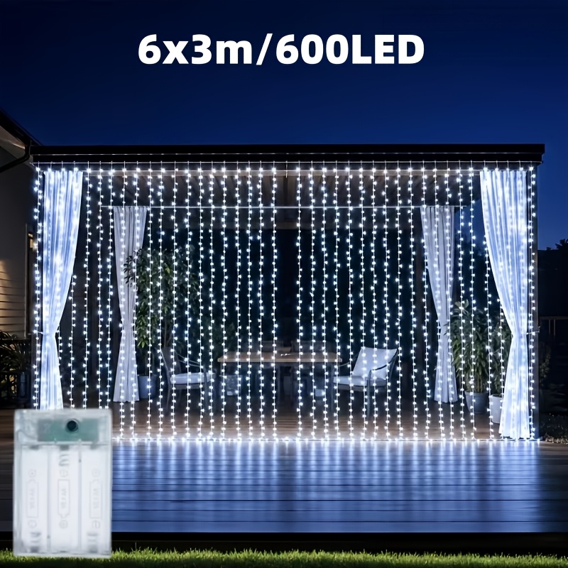 TEMU Lot de 1 rideau à LED, 600 LED, 8 , lumière de patio extérieure pour décoration de jardin, mariage, fête, Halloween, Noël