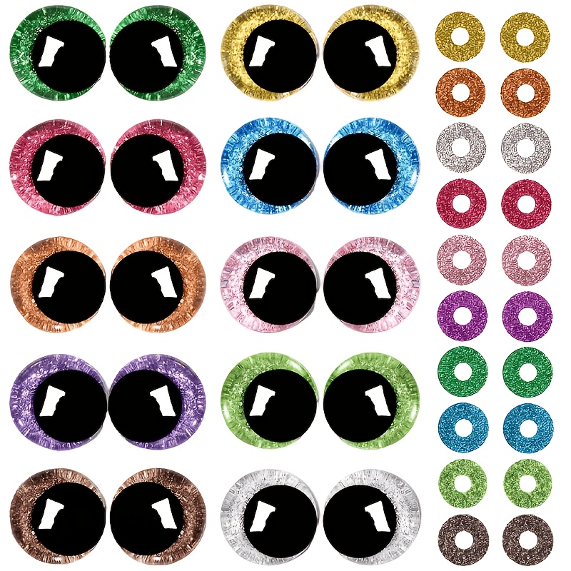 Image of 40pcs 3d Shiny Multicolor Eyes With Washers, 10 Colors Safety Eyes, 8 Sizes (12-), For Plush Toy Eye Making And Replacement, Handmade Doll Making Additions, Eyes For Knitting Animals