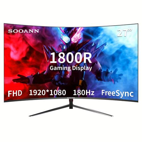 item picture 27 inch monitor 1800r 180hz refresh rate 1ms fhd 1080p display compatible with ps5 eye care displayport hdtv tilt adjustable dp cable included uk