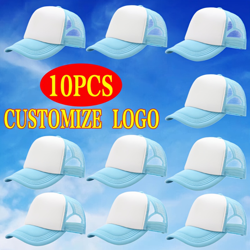 10pcs Custom Logo Trucker Hats, Adjustable Mesh Caps