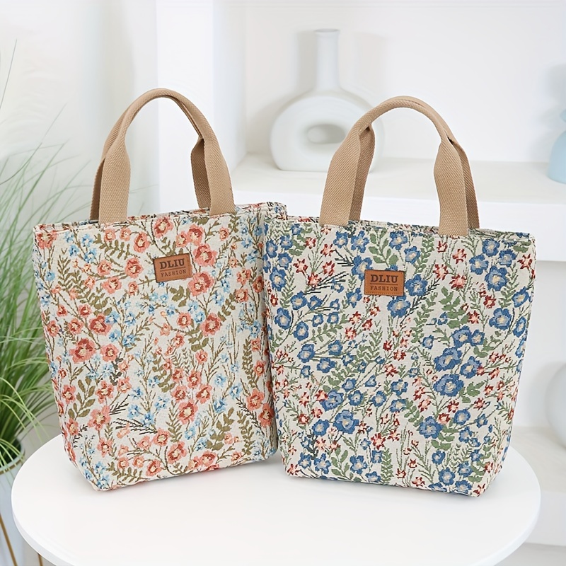 TEMU Chic Floral Nylon Tote Bag With Zipper - Spacious & Foldable, Perfect For Work & Shopping