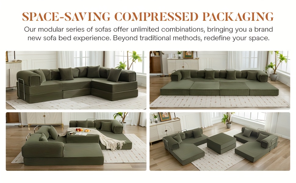 KERDOM Chenille Oversized Sleeper Sofa Couch, 170 Inches Extra Long Convertible 3-4 Person Pull-Out Sofa Bed, Sectional Convertible Corner Sofa, Combination Spliced Block Sofa Side Table
