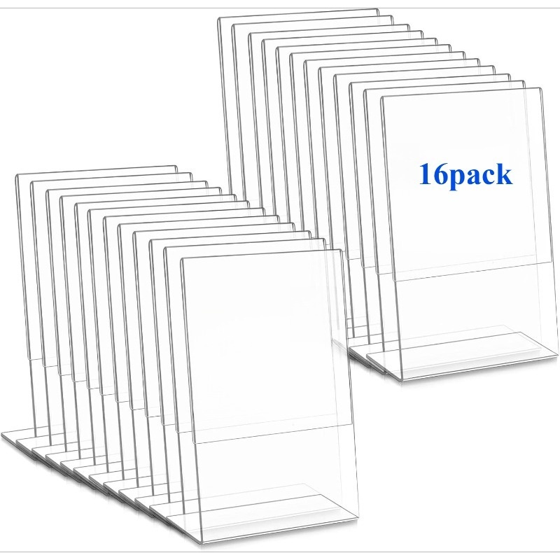 TEMU Lot de 16 porte-panneaux inclinés en acrylique transparent, convient pour bureaux, maisons, magasins, restaurants, présentoirs de bureau avec