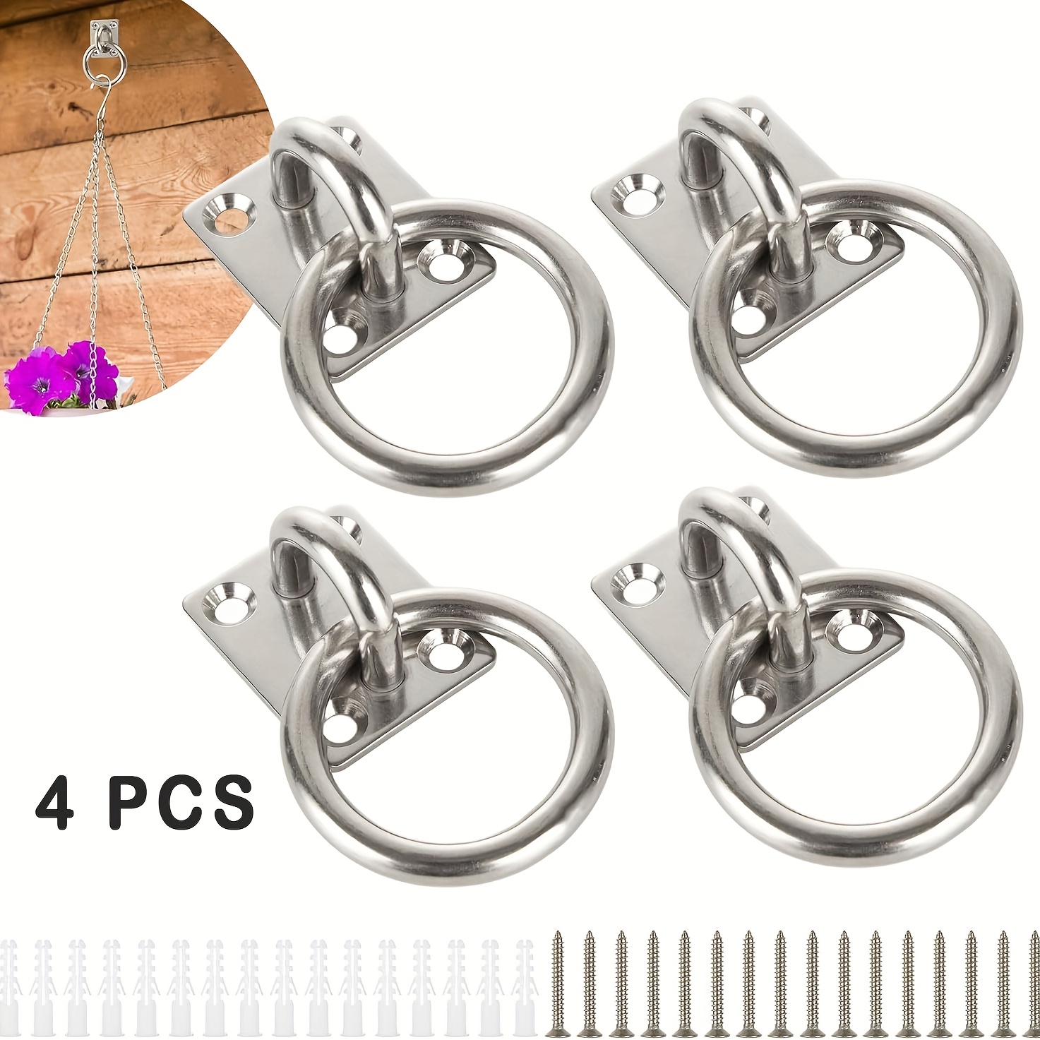 TEMU Set Of 4 Durable Stainless Steel 304 Hooks For Wall Or Ceiling Mounting - Featuring Head, Designed For Secure Installation, Suitable For