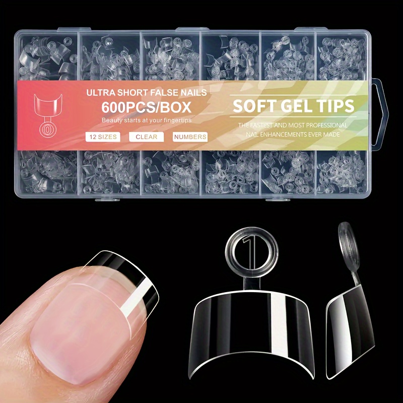 

600pcs Clear False , 12 Gel -on Extensions, For Diy Art, Manicure Kit