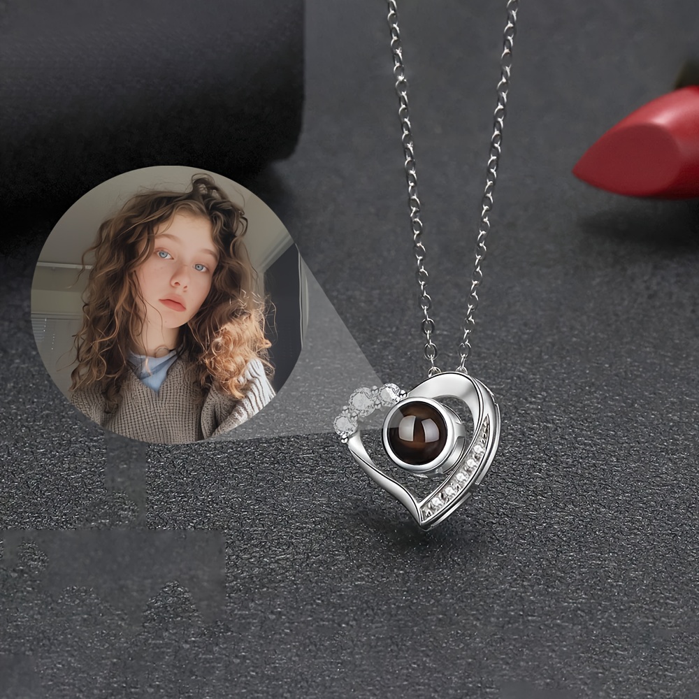 

Unique , Custom Colorful Photo Projection Heart Pendant Necklace - Elegant Copper & Titanium Steel Chain, Perfect Gift For Mom, Girlfriend, Wife On Valentine's, Day, Christmas