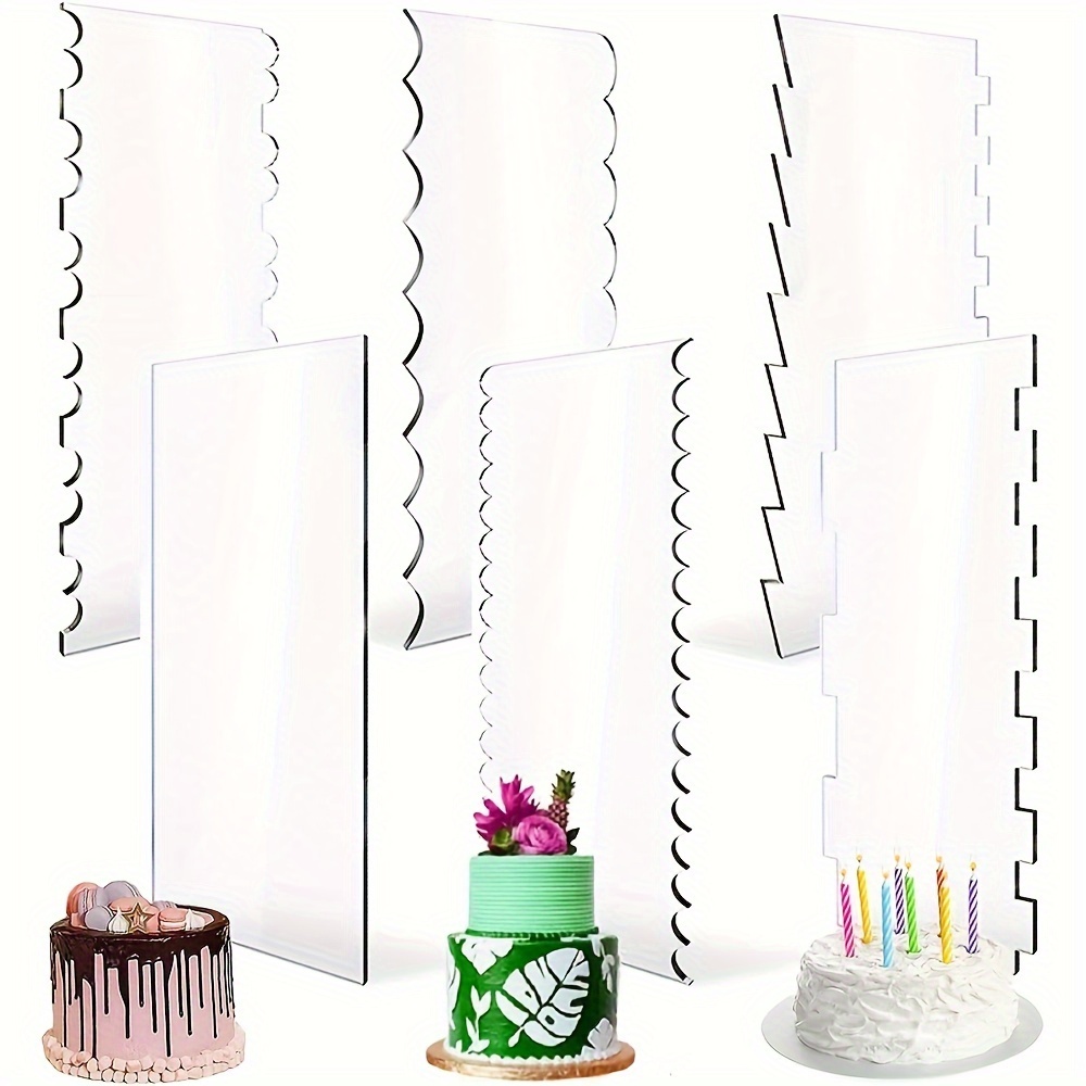 

6pcs, Acrylic Cake Scrapers Set, Cake Stripes Icing Side Cake Scraper Combs, Transparent Cake And Dessert Making, Home Use, Baking Tools