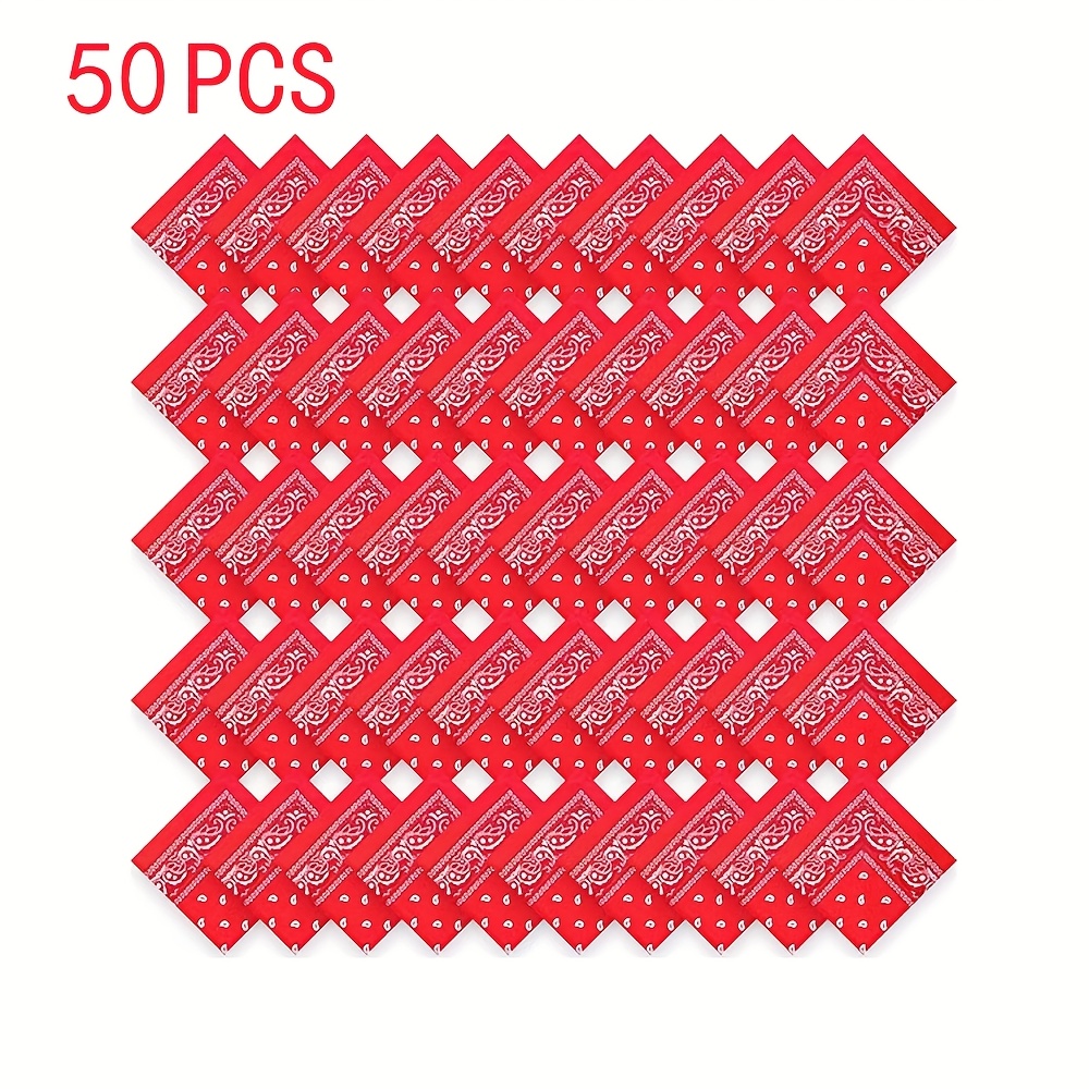 TEMU 50pcs Of Paisley Swirl Polyester Large Handkerchiefs, Bulk Multifunctional Headbands For Men And Women Party Costumes In Red