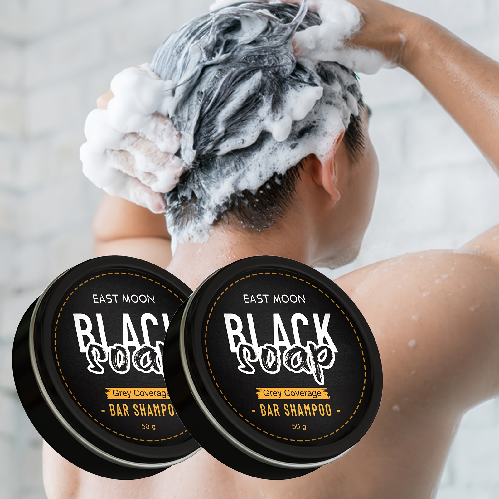 2-Pack Black Hair Soap for Men, 50g Each, Phthalate-Free, Spice Scented, Glycerin-Enriched, Moisturizing & Cleansing, All Skin Types, Body Use, Strengthens & Brightens Hair