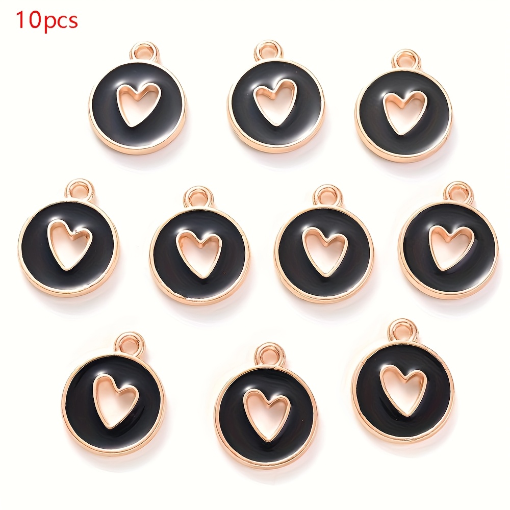 Image of 2x14mm/10pcs Valentine's Day Mix Random Alloy Heart-shaped Circular Colored Pendant Used For Bracelets Necklaces Earrings Keychains Jewelry Making Decorations