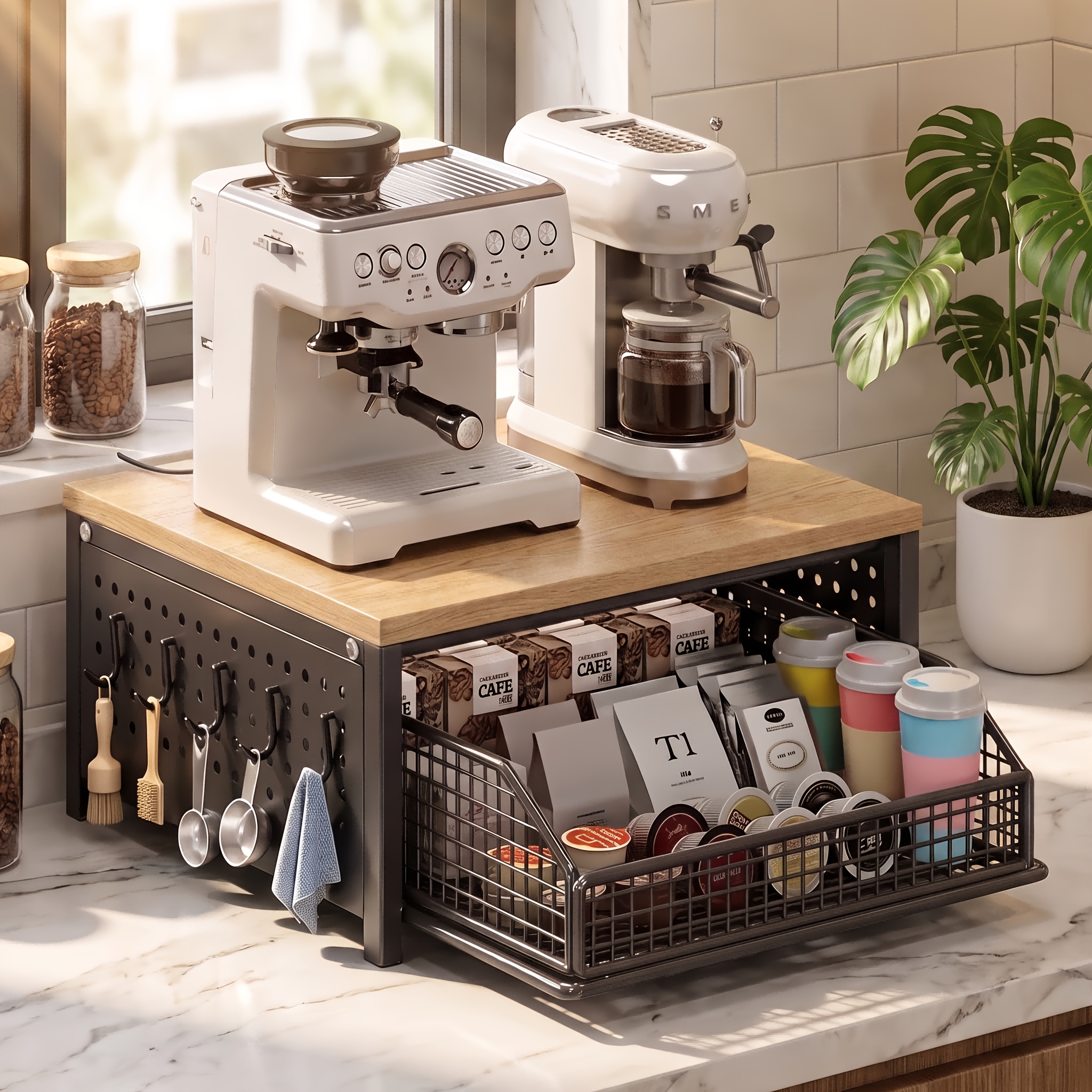 Space-Saving Kitchen Countertop Organizer with Drawers