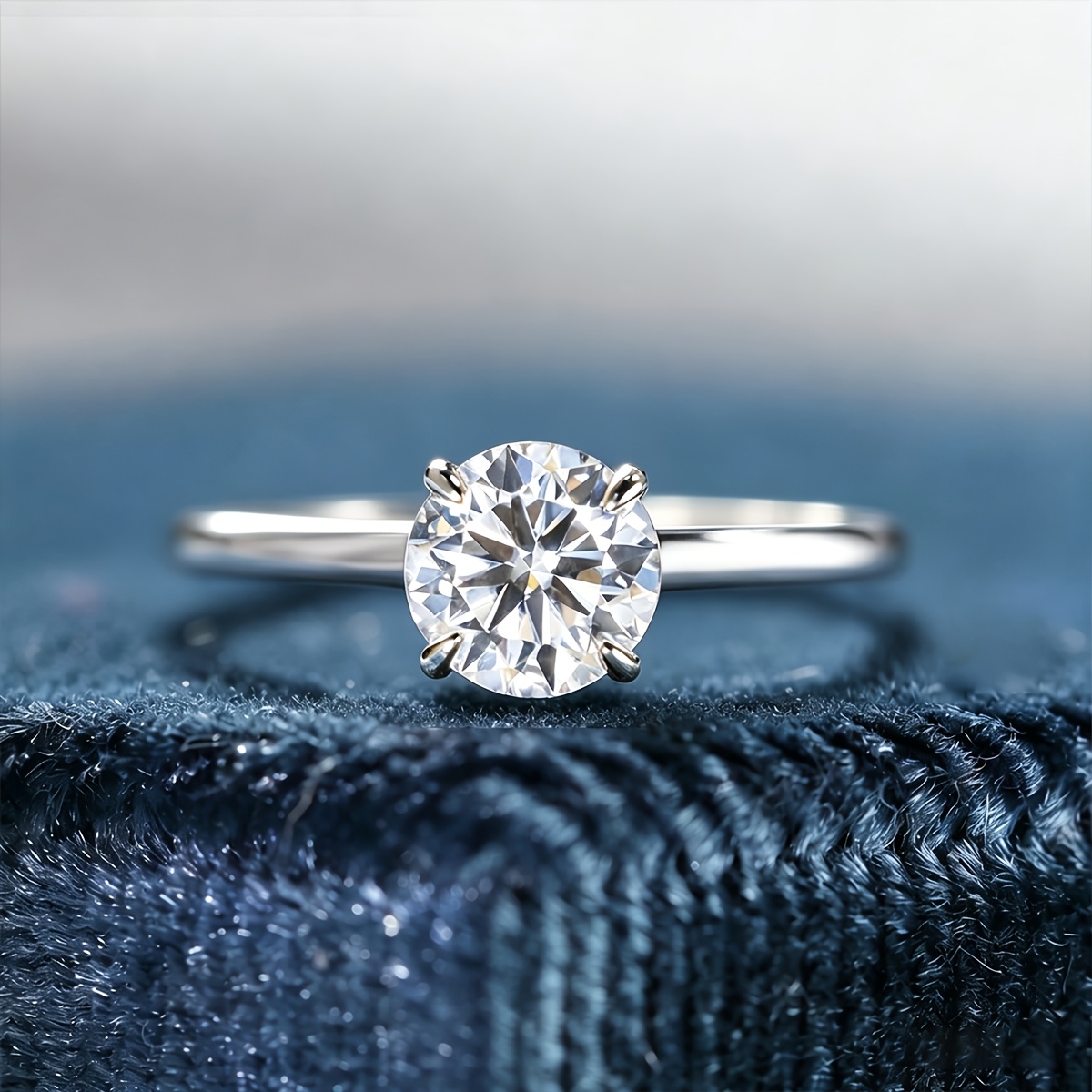 Women's Minimalist Solitaire Band Ring with Synthetic Zirconia