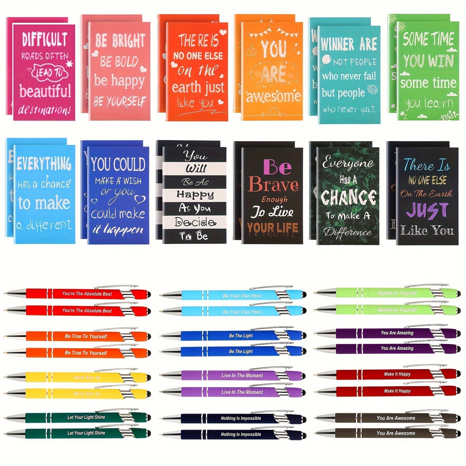 

48 Pcs Quick-drying Metal Ballpoint Pens With Inspirational Quotes, Retractable Medium Point Stick Pens For Office And School Supplies, 14+ Age Group - Motivational Journal And Notepad Set, Black Ink